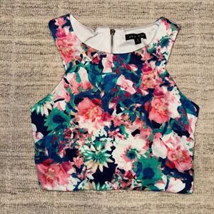 Excellent Condition Floral Crop Top Zipper Back Small